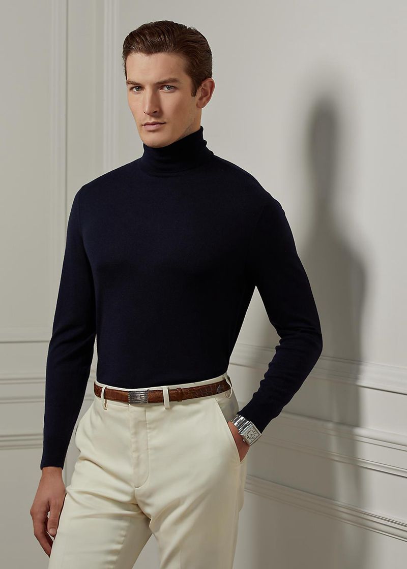 パープル レーベル セーター メンズ ネイビー カシミヤ Roll Neck ジャンパー XQTIK0957